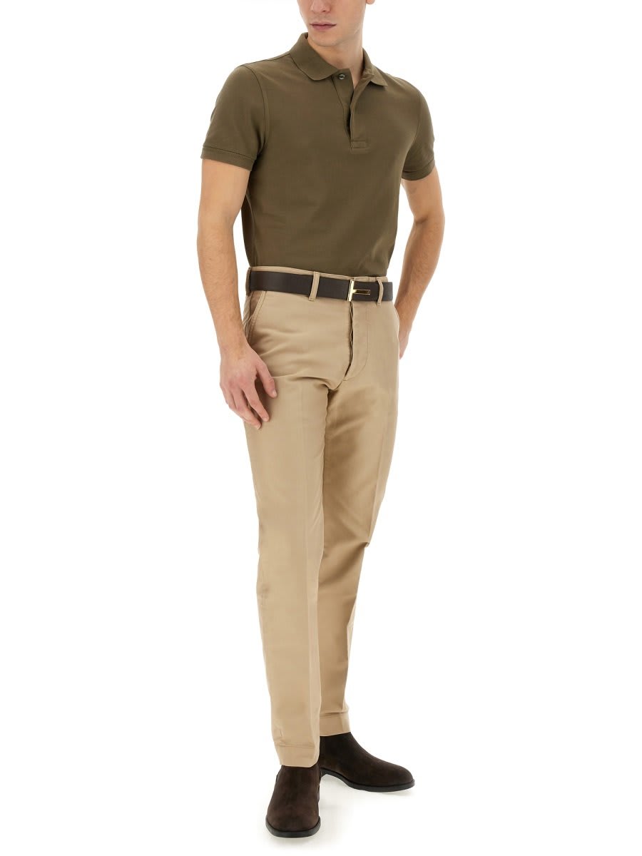 Shop Tom Ford Logo Patch Straight-leg Tailored Trousers In Beige