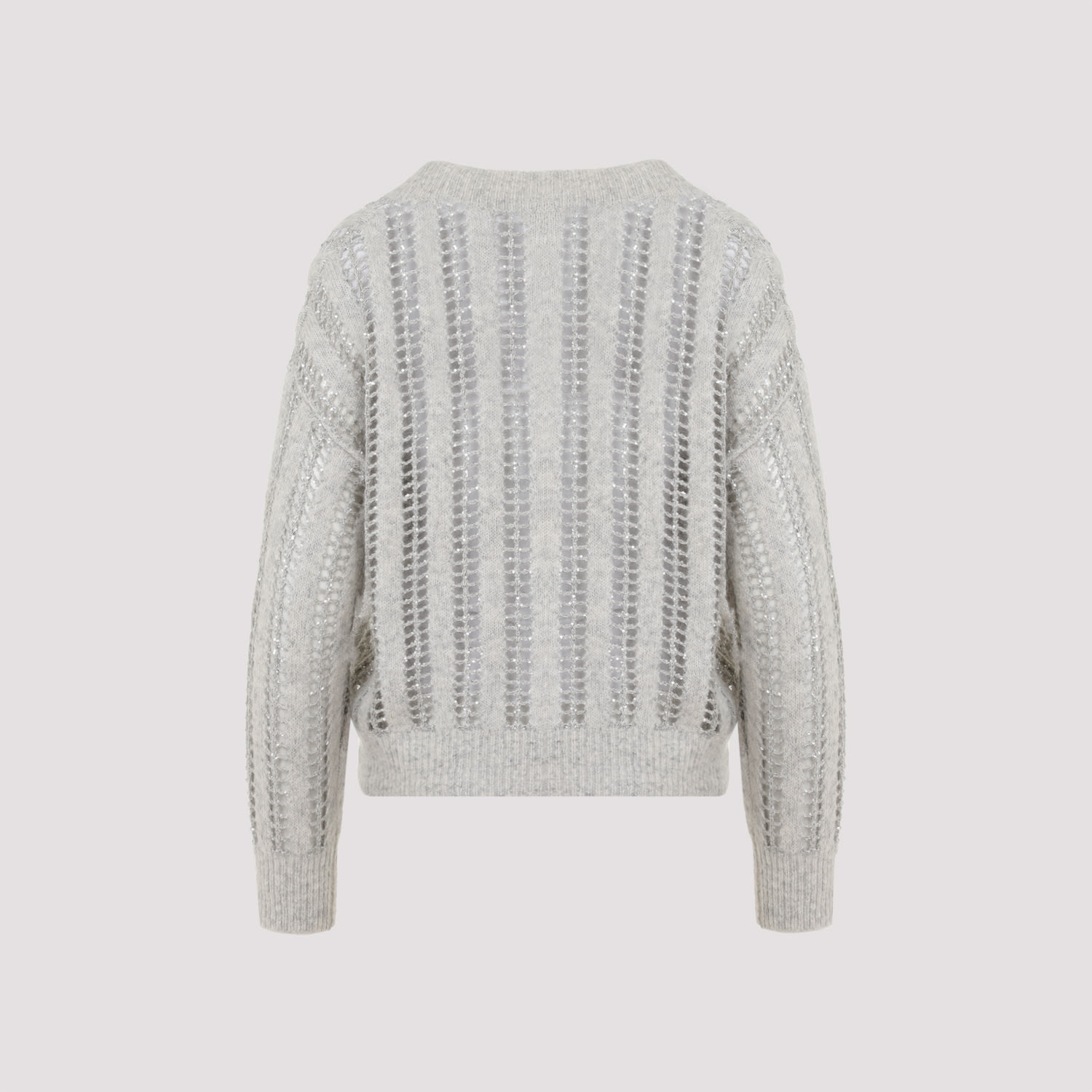 Shop Brunello Cucinelli 3d Ribbed And Shiny Net Sweater In Pearl Grey