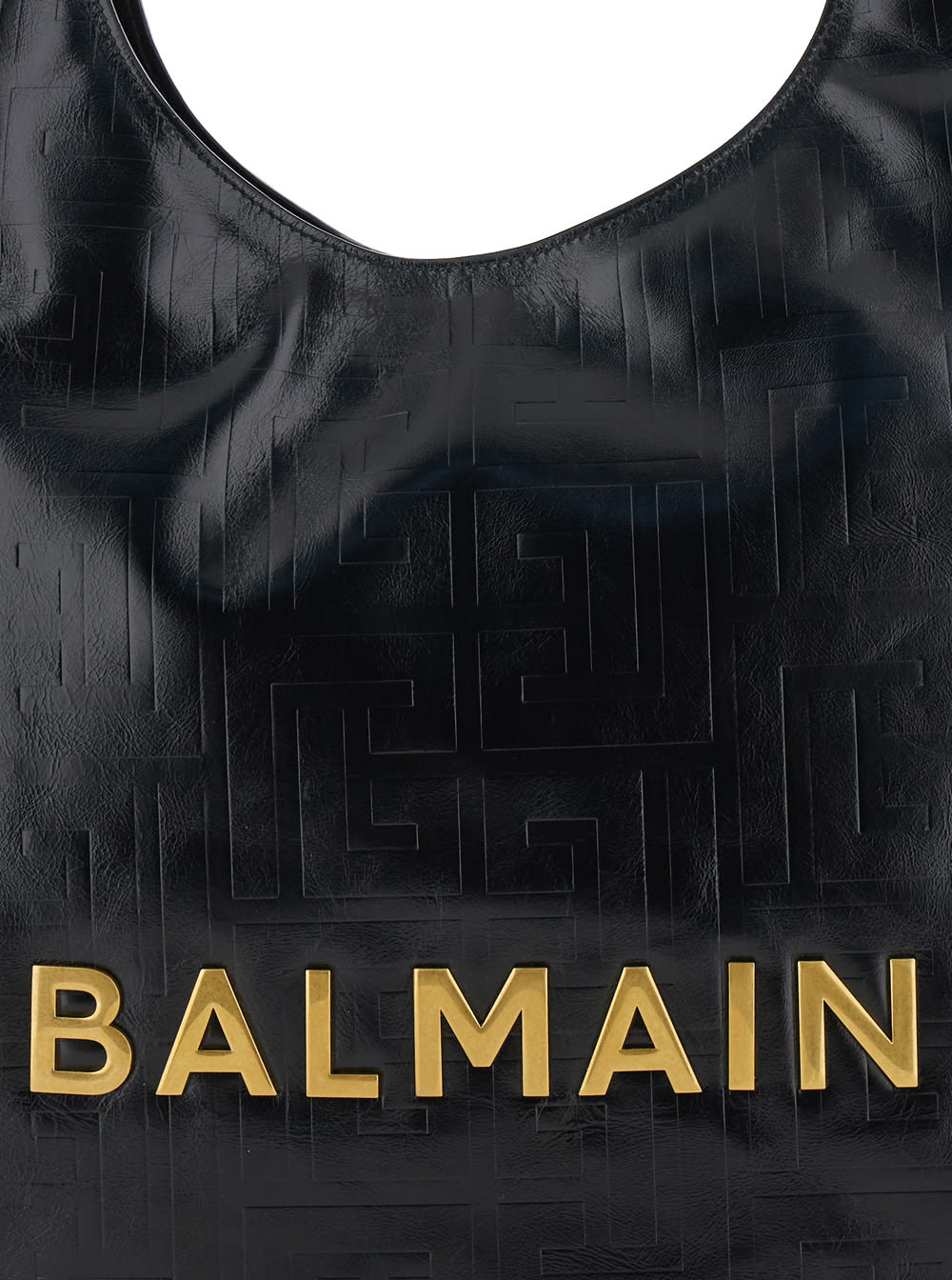 Shop Balmain 1945 Soft Hobo Cabas-emb Crin Calf Mng In Black
