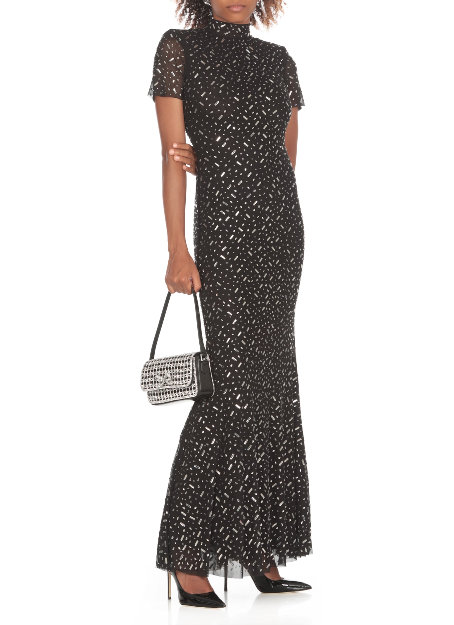 Shop Self-portrait Dress With Strass In Black