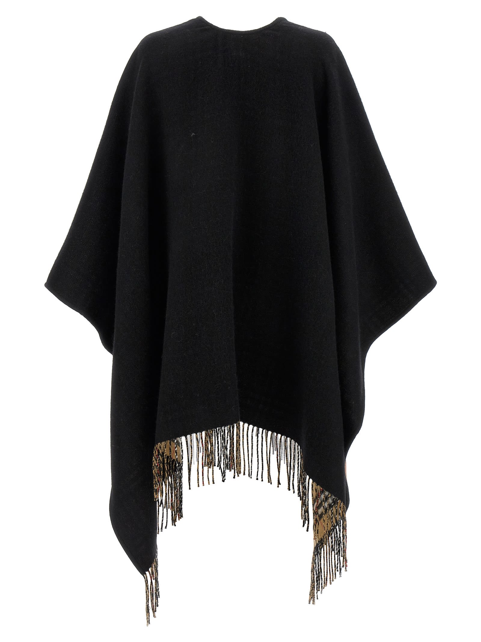 Burberry Fringed Cape Capes Black In Black
