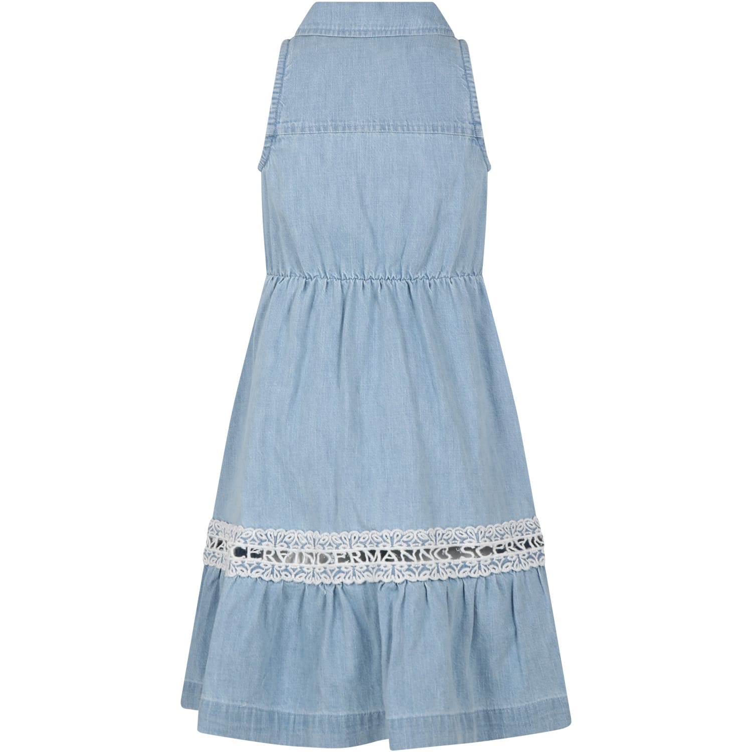 Shop Ermanno Scervino Junior Blue Dress For Girl With Logo In Denim