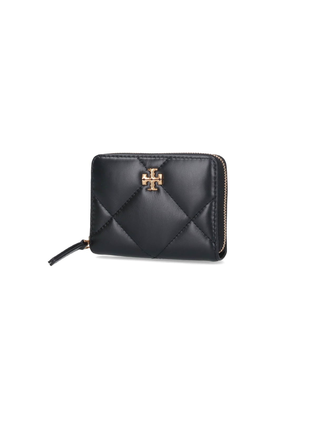 Tory Burch Small Kira Diamond Quilt Zip-around Wallet In Black