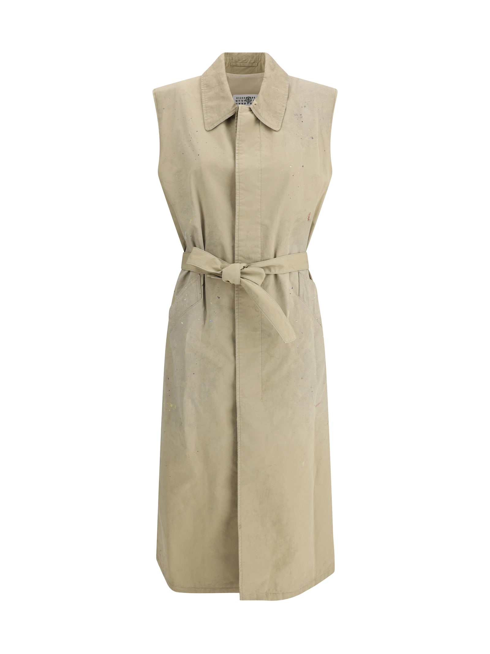 Mm6 Maison Margiela Long Vest With Belted Waist And Silhouette-enhancing Design