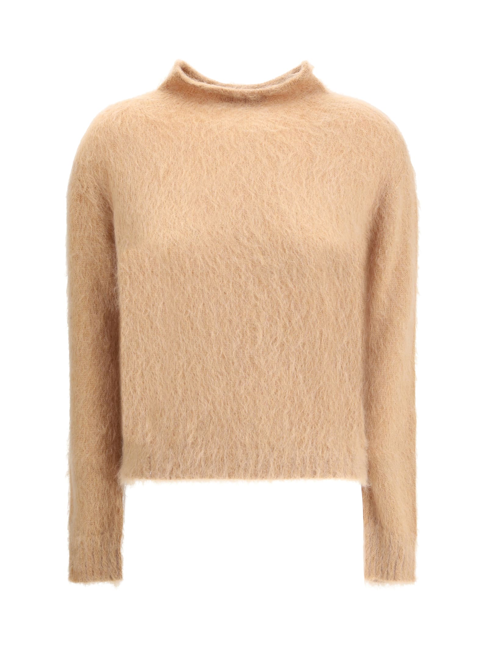 Max Mara Turtleneck Sweater In Brushed Mohair-blend Yarn In Brown
