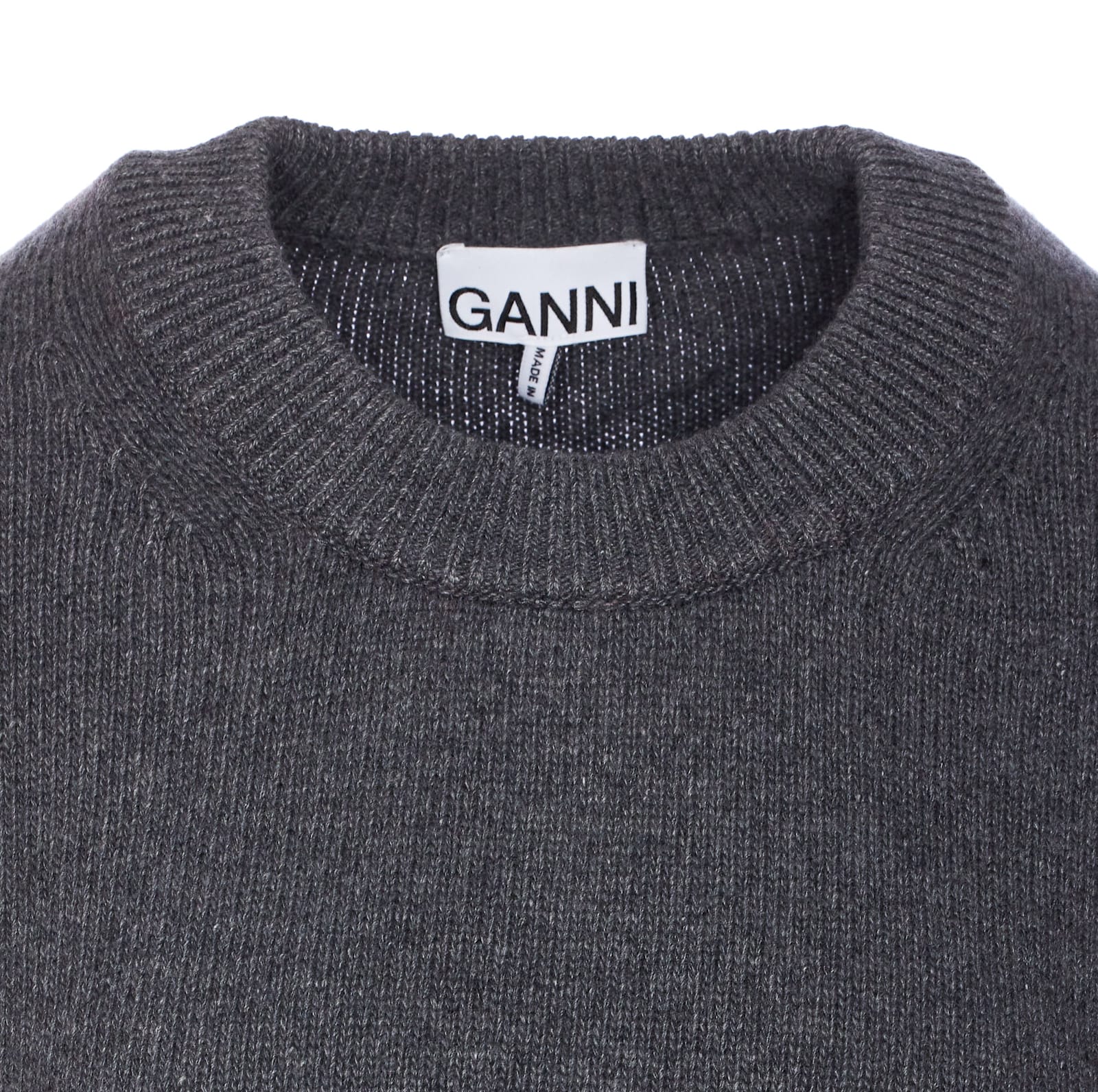 Ganni Sweater Wool Side Ties In Gray