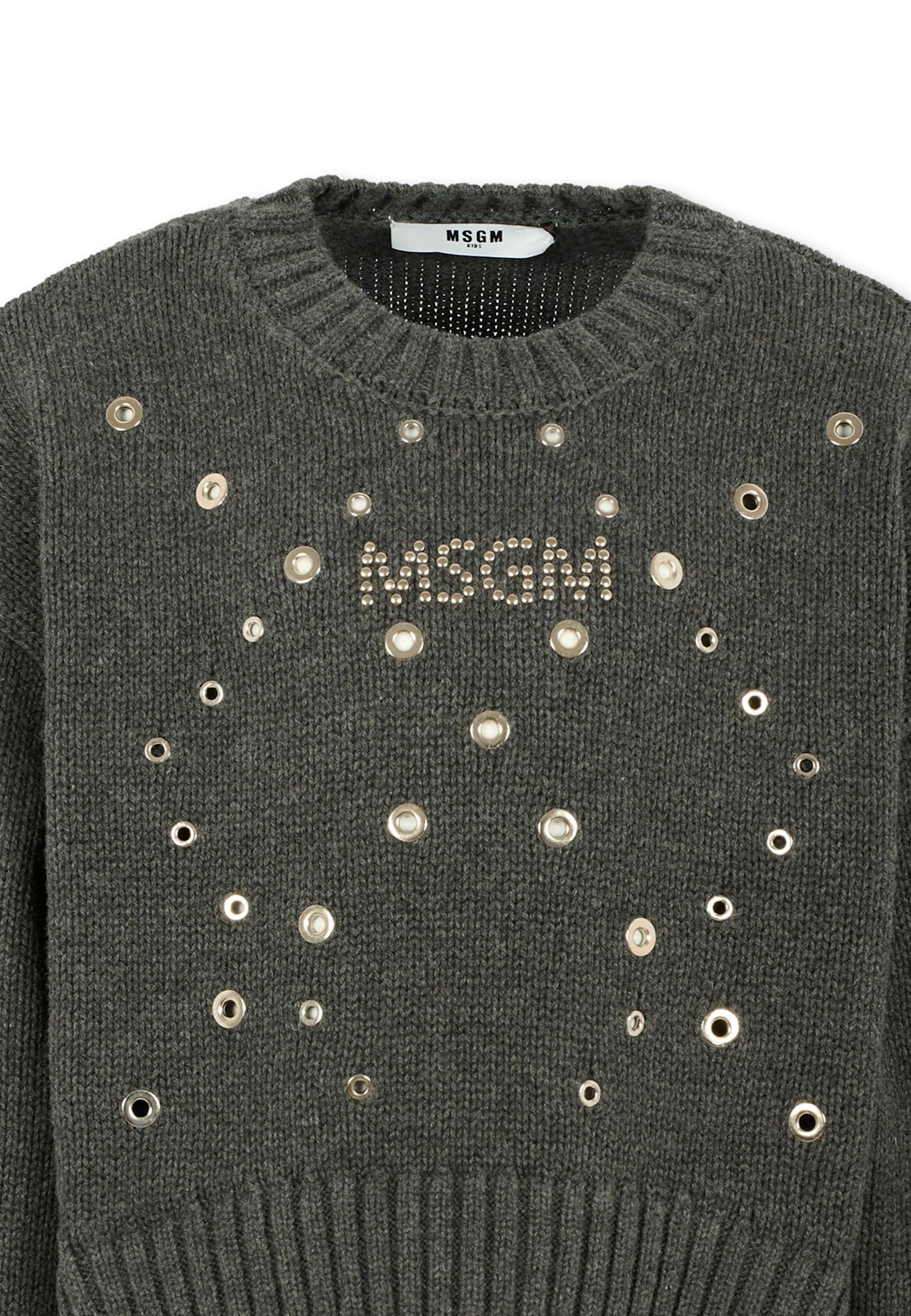 Msgm Grey Sweater For Girl With Logo In Gray