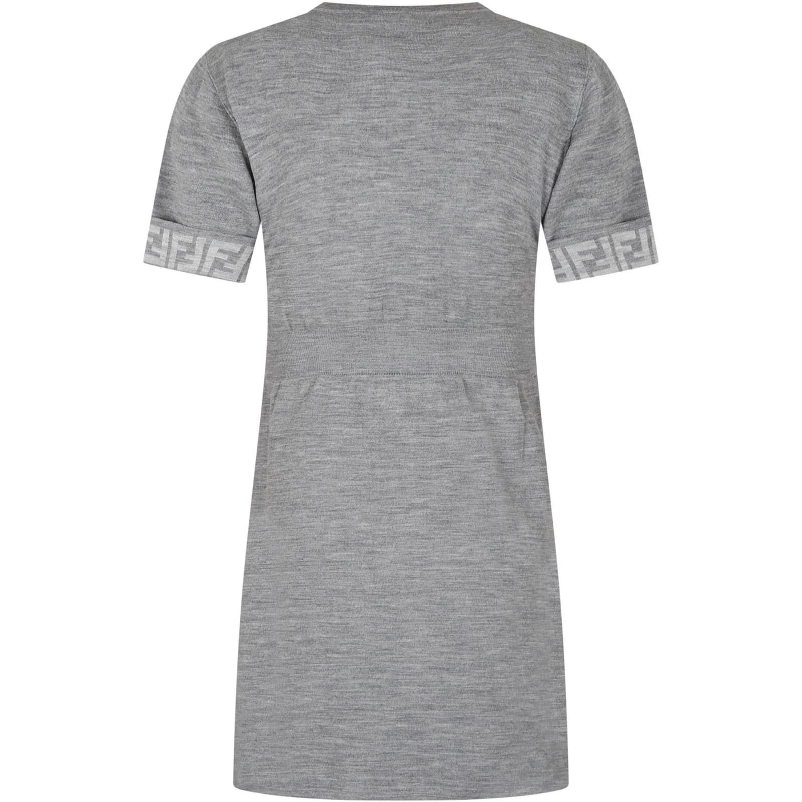 Shop Fendi Grey Reversible Dress For Girl With Double F