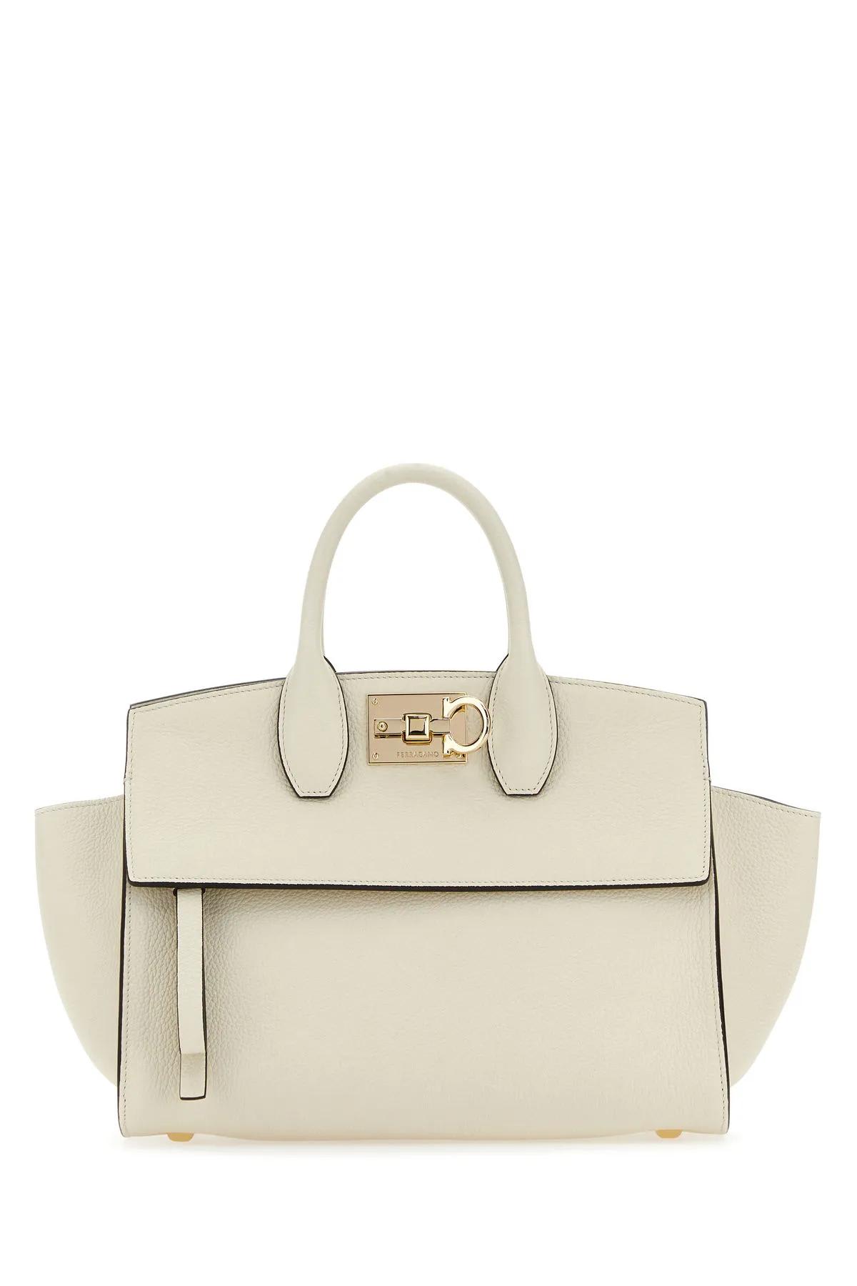 FERRAGAMO IVORY LEATHER STUDIO SOFT HANDBAG