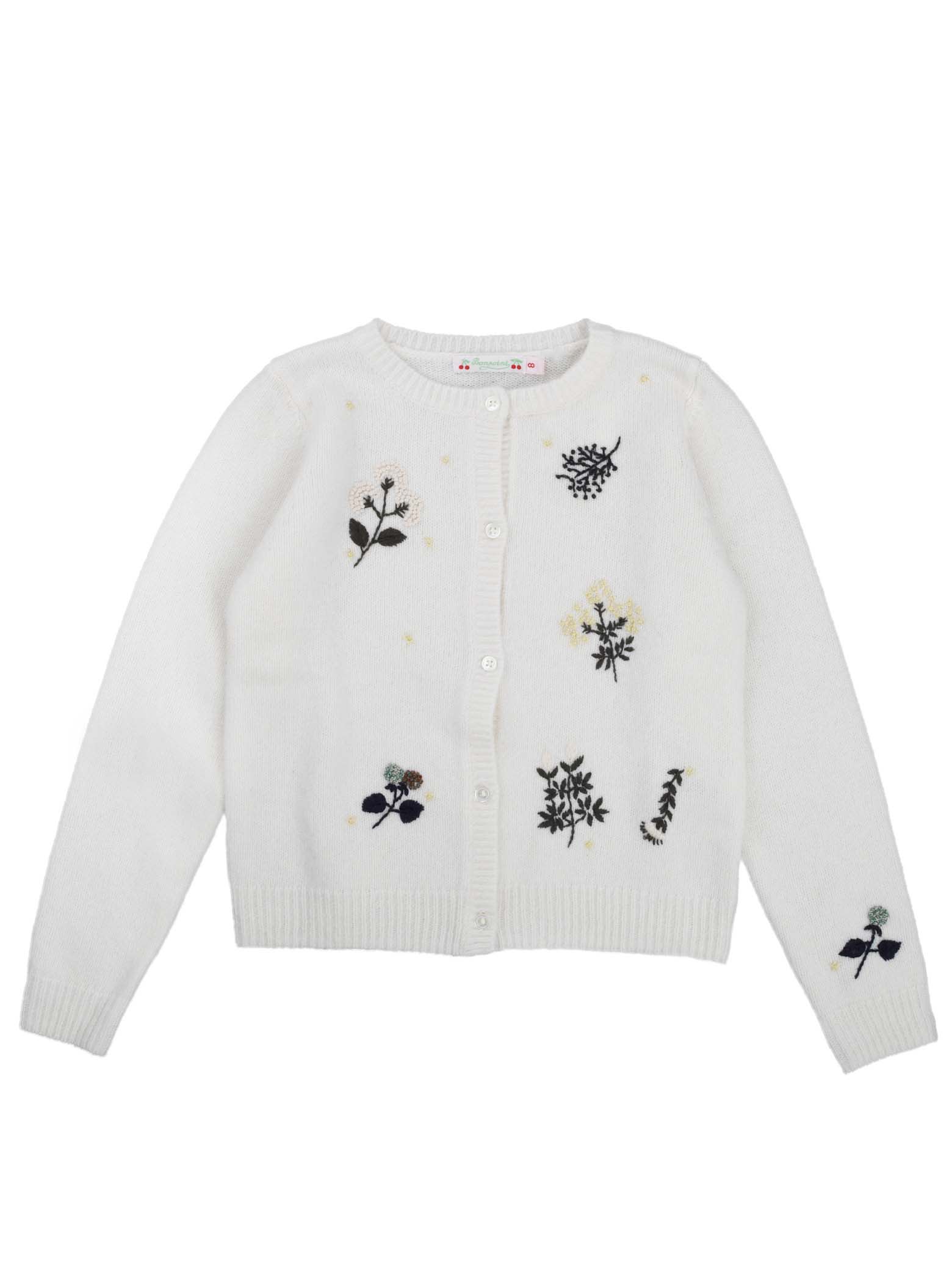 Bonpoint Ivory Cardigan With Black Embroidery