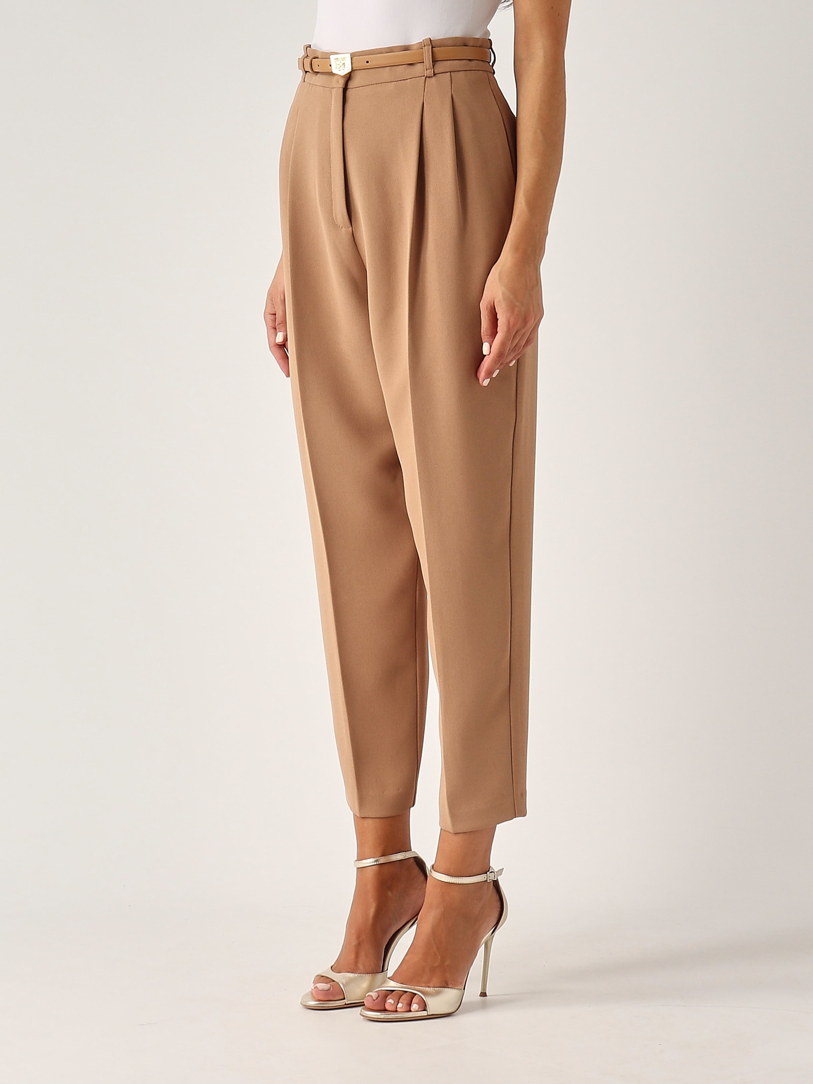 Shop Elisabetta Franchi Poliester Trousers In Cammello