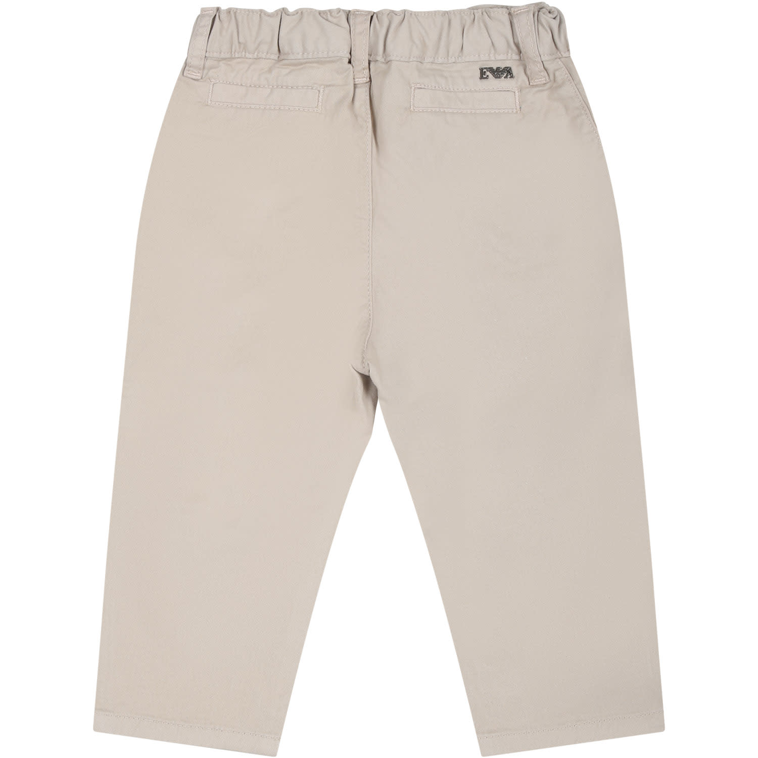 Shop Emporio Armani Ivory Trousers For Baby Boy With Logo In Beige