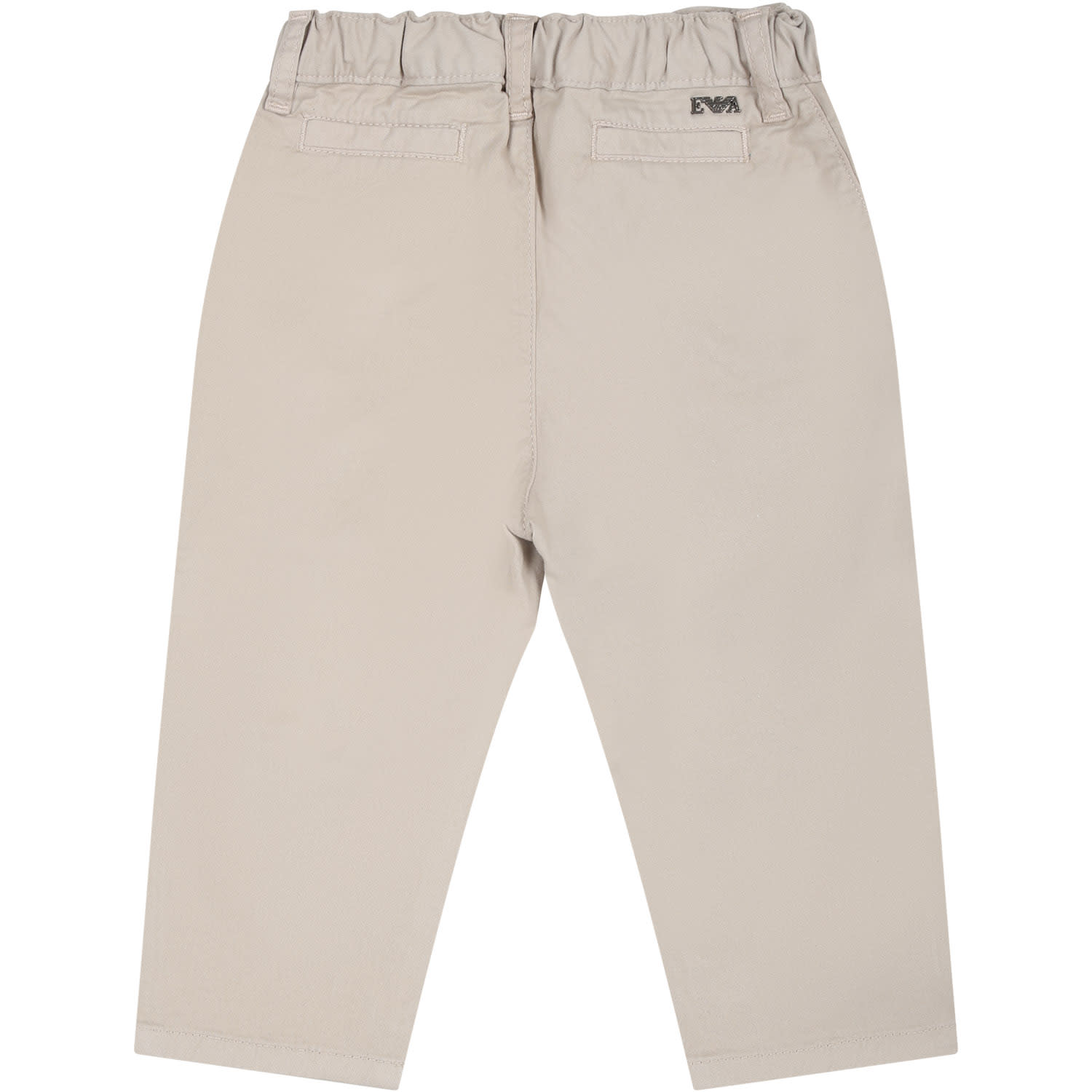 EMPORIO ARMANI IVORY TROUSERS FOR BABY BOY WITH LOGO 