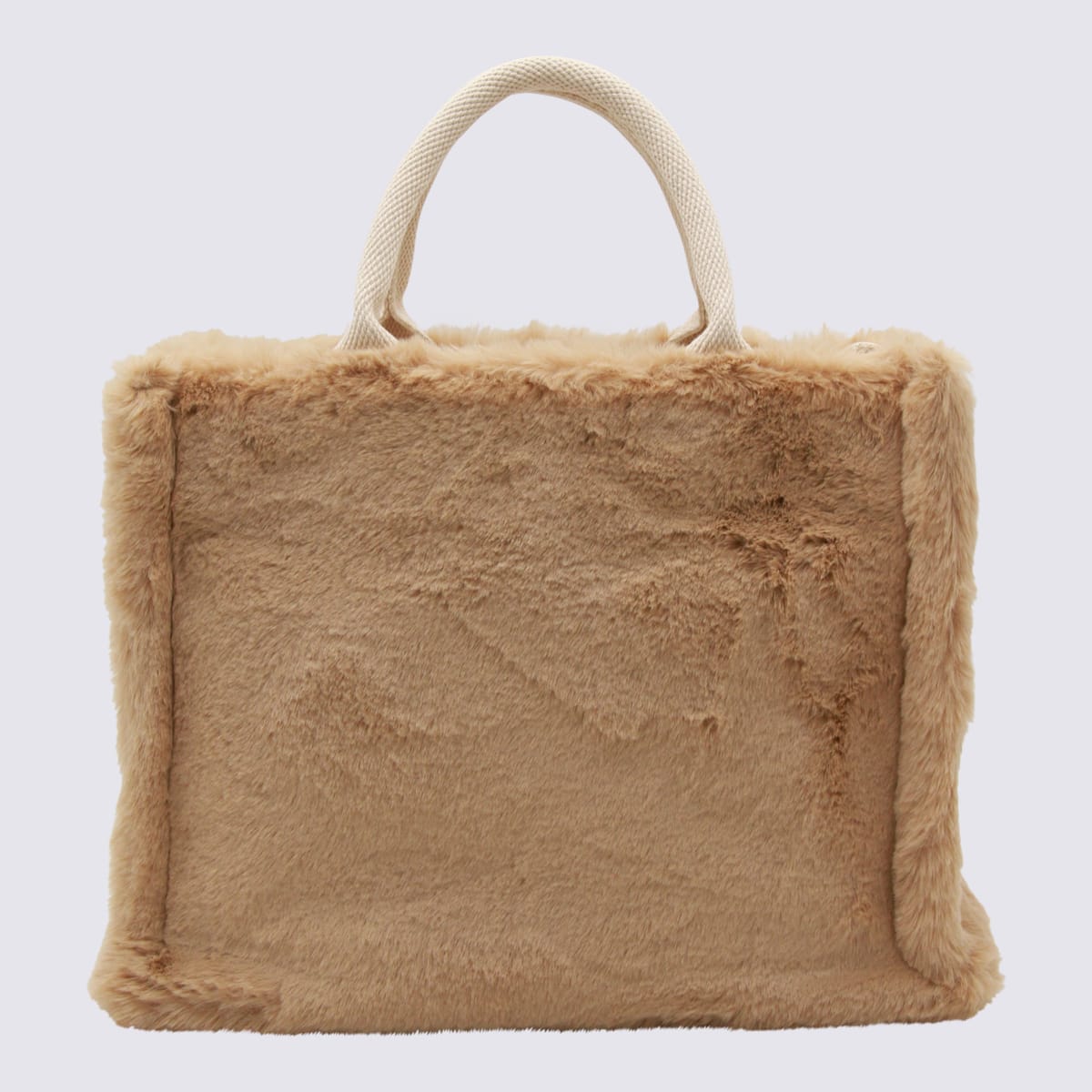 Marni Small Rectangular Basket Bag With Plush Faux Fur Fabric In Neutral