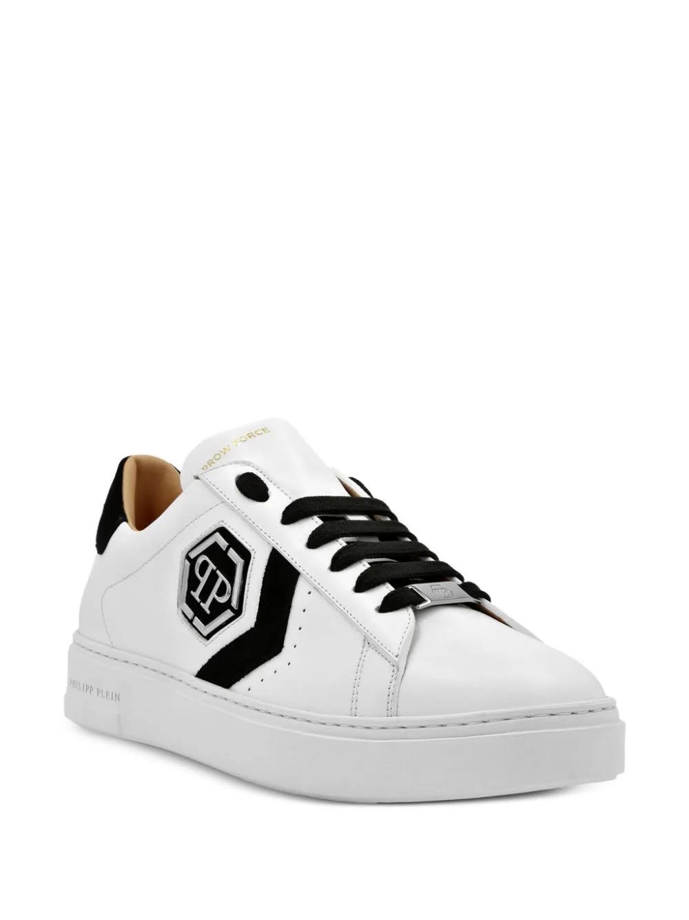 Shop Philipp Plein Low-top Leather Arrow Force Sneakers In White And Black