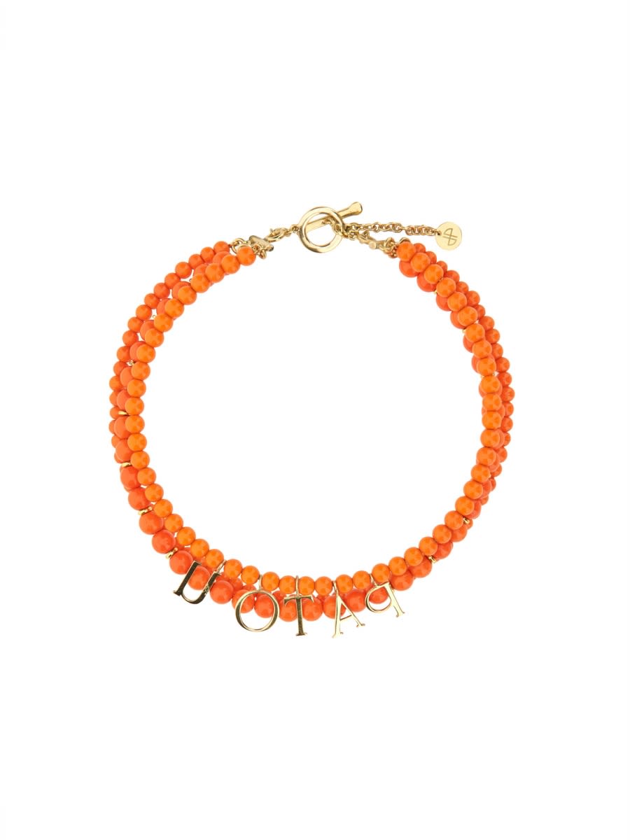 Patou Glass And Brass Bead Necklace In Orange