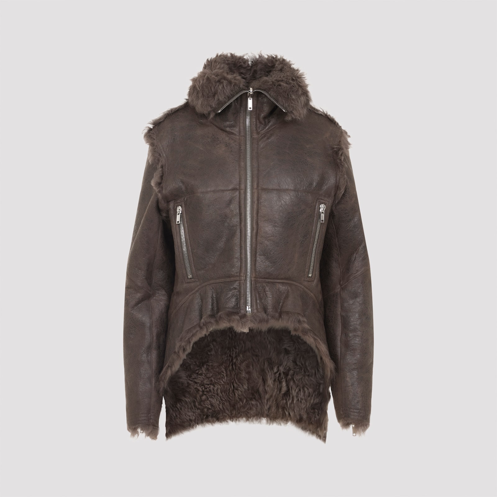 Rick Owens Brown Jacket With Reversible Design And Asymmetric Hem In Leather Woman In Brown