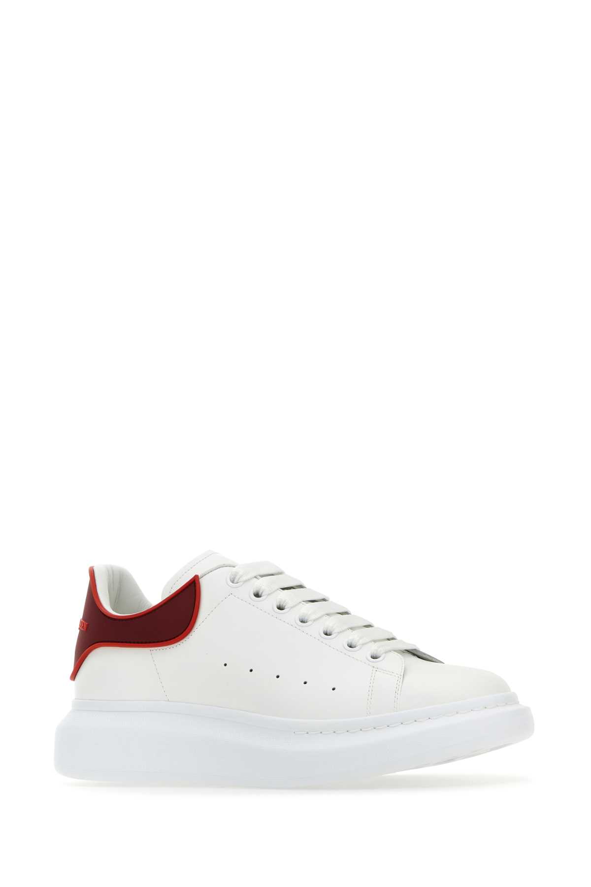 Alexander Mcqueen White Leather Sneakers With Red Rubber Heel In Whiteroredscared