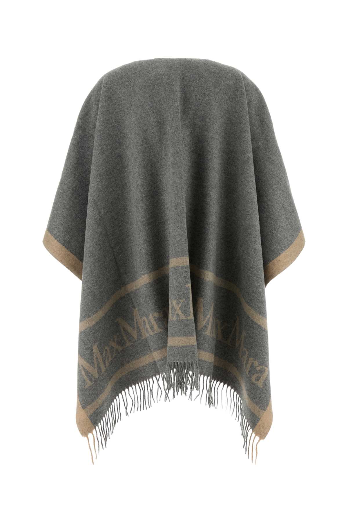 Max Mara Grey Jacquard Wool Hilde Poncho In Gray
