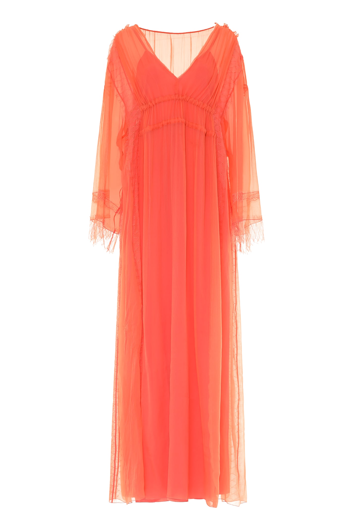 Alberta Ferretti Lace-trimmed V-neck Maxi Dress In Orange