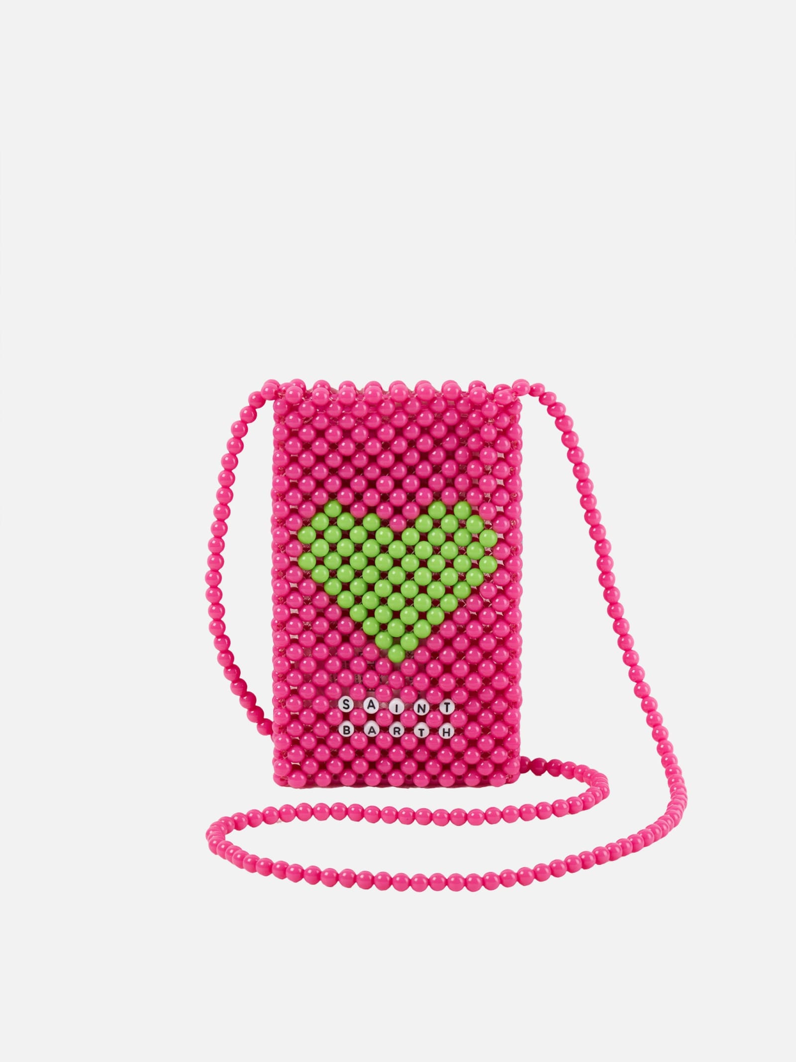 Mc2 Saint Barth Pink Beaded Phone Holder With Green Heart