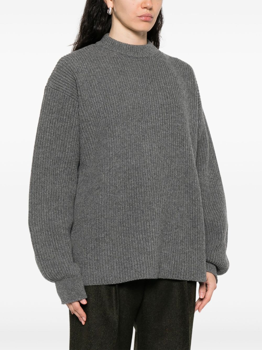 Jil Sander Wool Crewneck Jumper With Dropped Shoulders In Gray