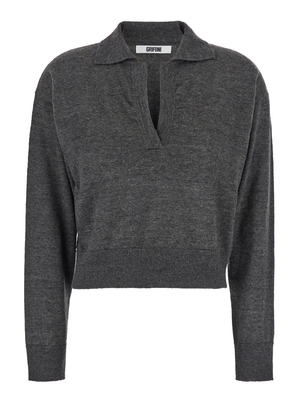 Grey Long Sleeve Polo Shirt In Knit Woman