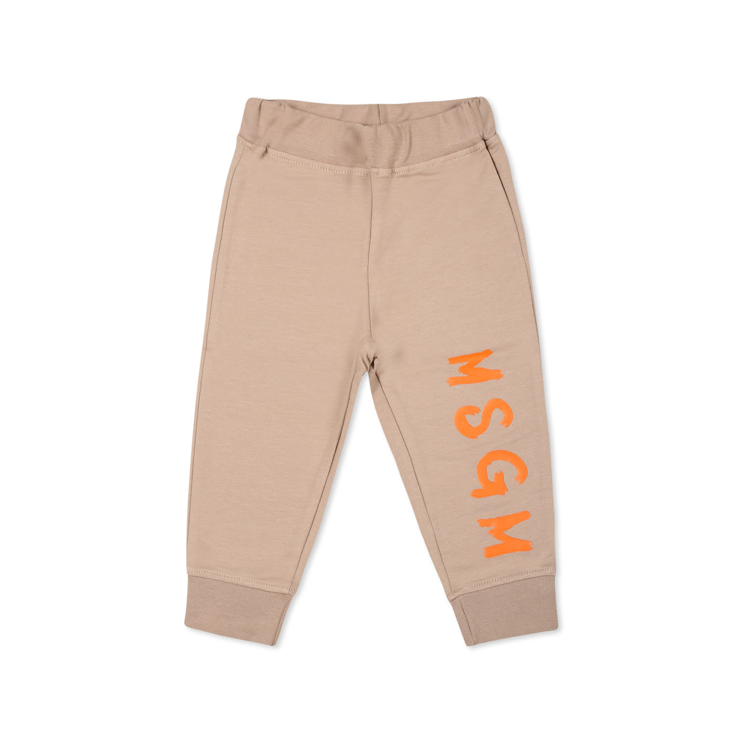 Shop Msgm Beige Trousers For Babykids With Logo