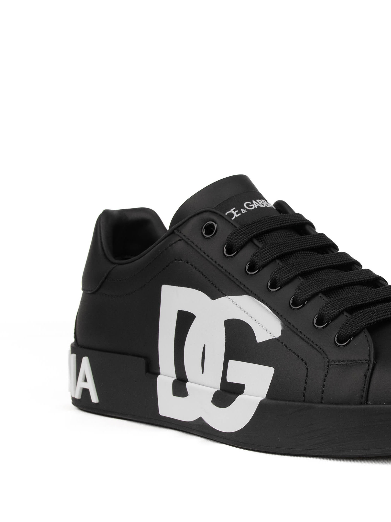 Shop Dolce & Gabbana Portofino Sneakers In Nappa Leather With Logo In Nero Nero