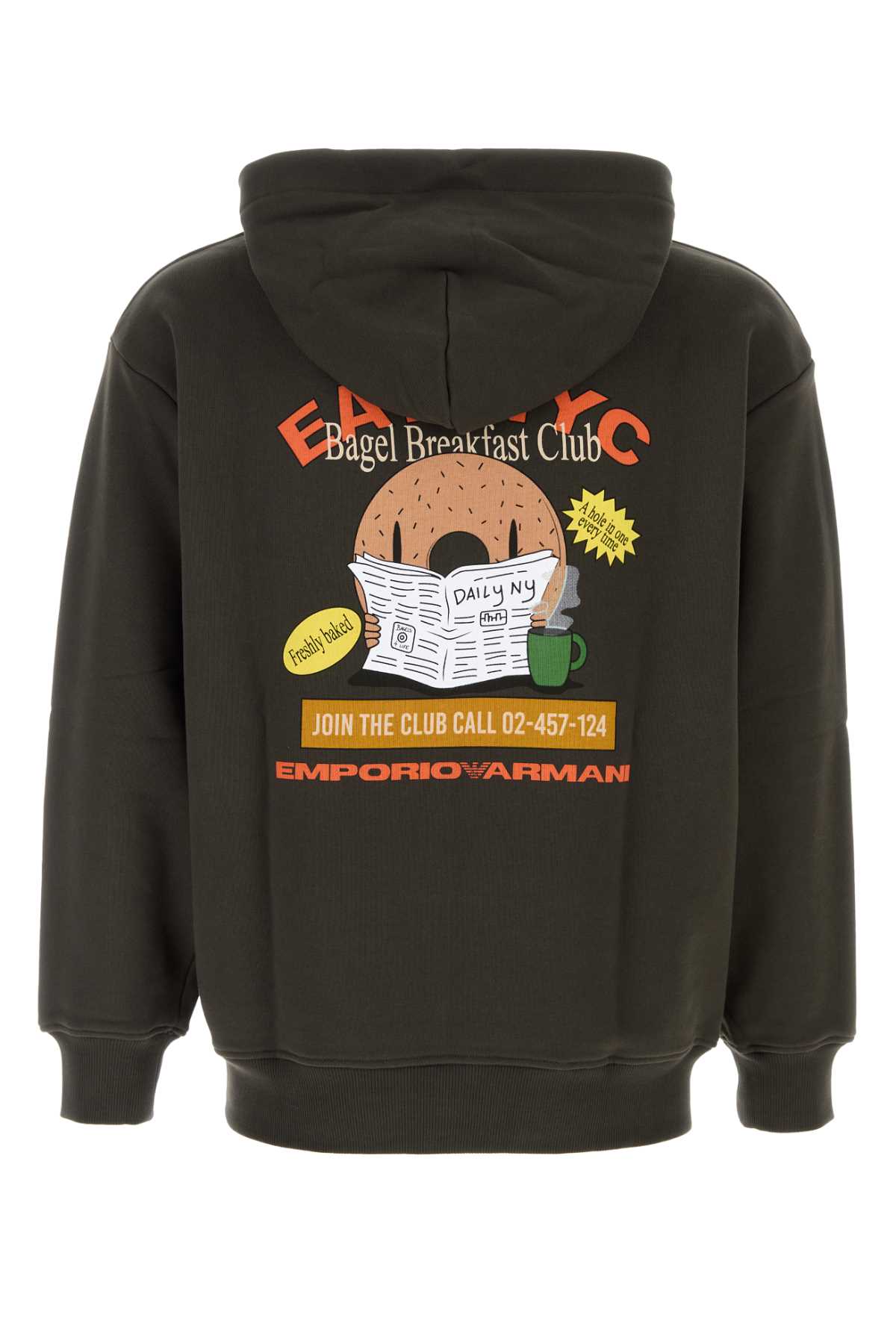 Emporio Armani Hooded Sweatshirt With Graphic Print And Ribbed Cuffs In Green