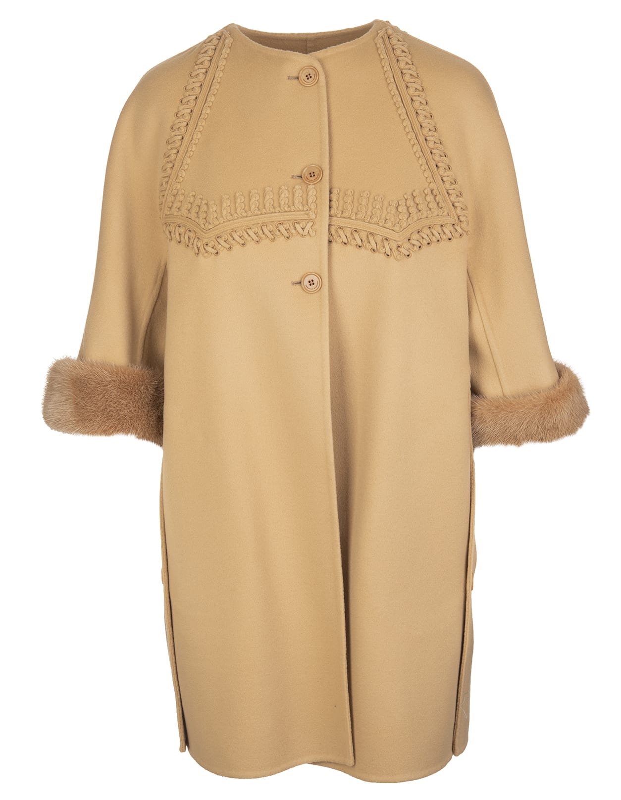 Ermanno Scervino Woman Camel Virgin Wool Coat With Mink Fur