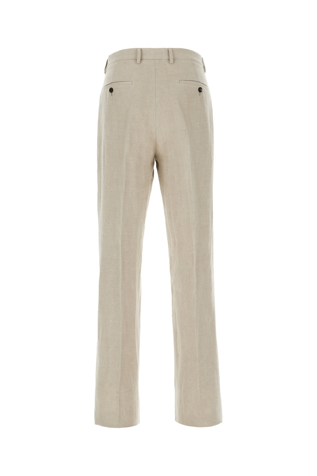 Ferragamo Linen Trousers With Pockets And Loops In Sand Black