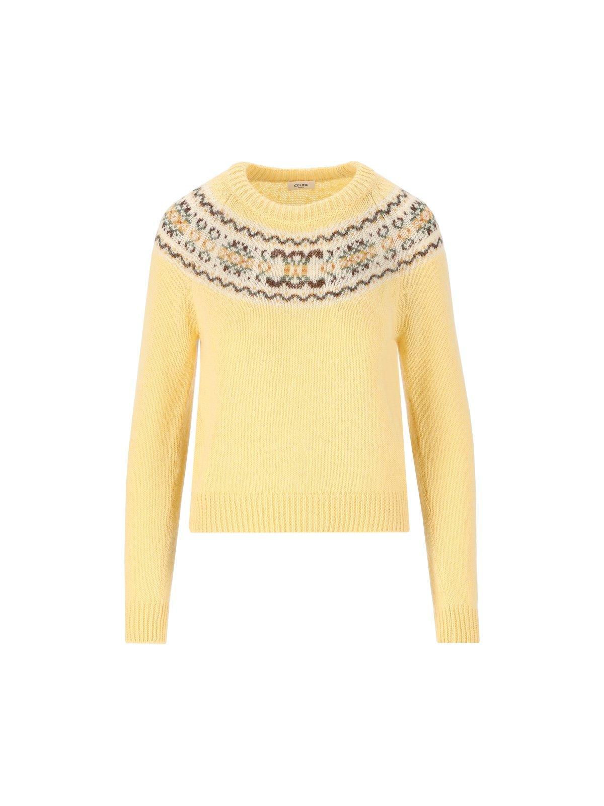 Shop Celine Triomphe Crewneck Knit Jumper In Yellow