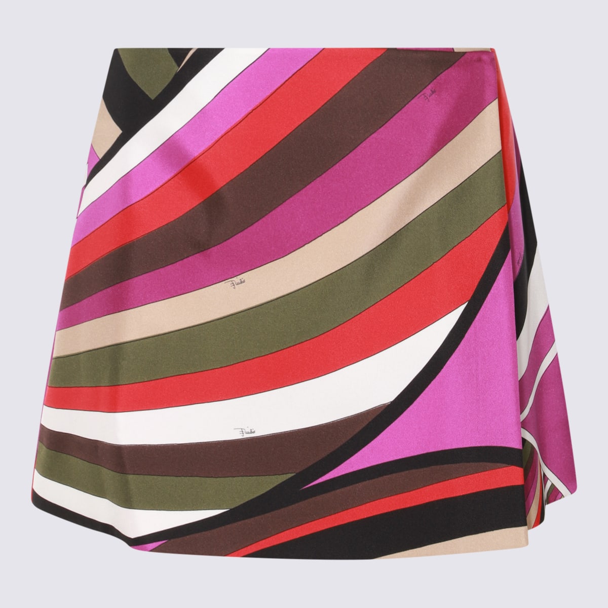 Shop Pucci Multicolor Silk Skirt In Khaki/fuxia