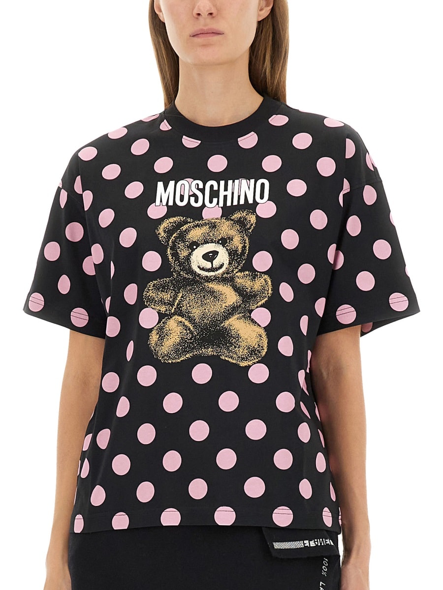 Moschino Graphic Polka Dot Crew Neck Top In Black