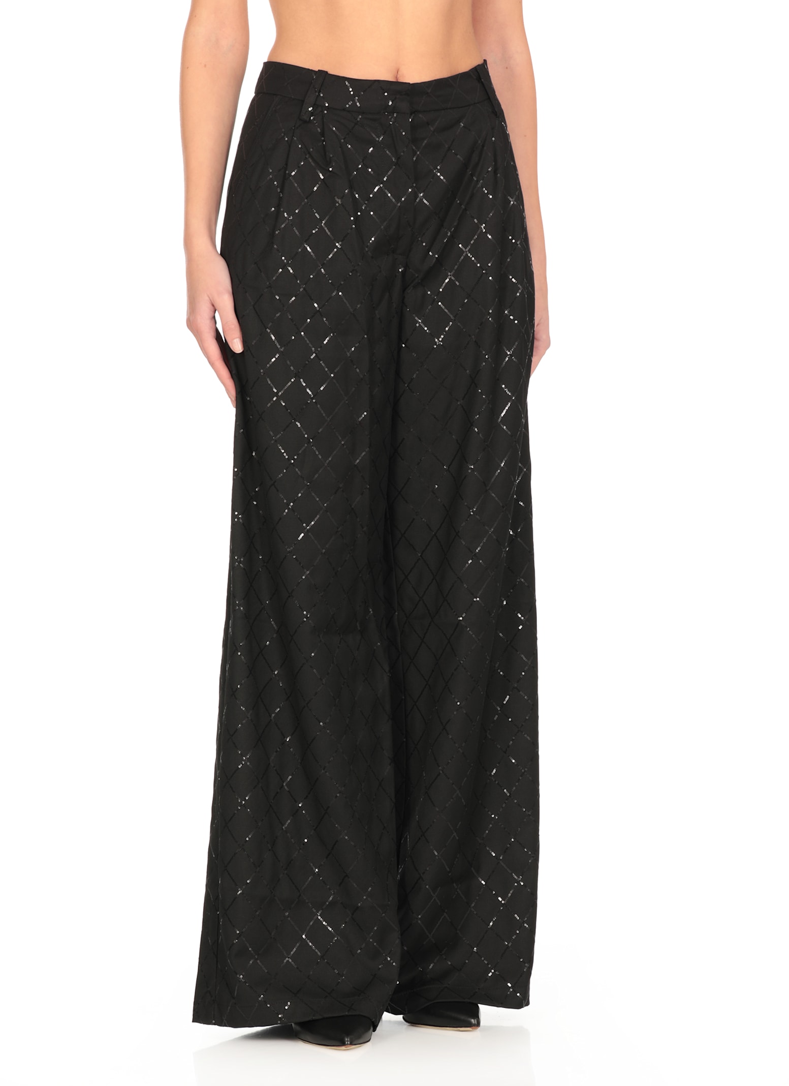 Rotate Birger Christensen Wide Pants With Sequins. In Black