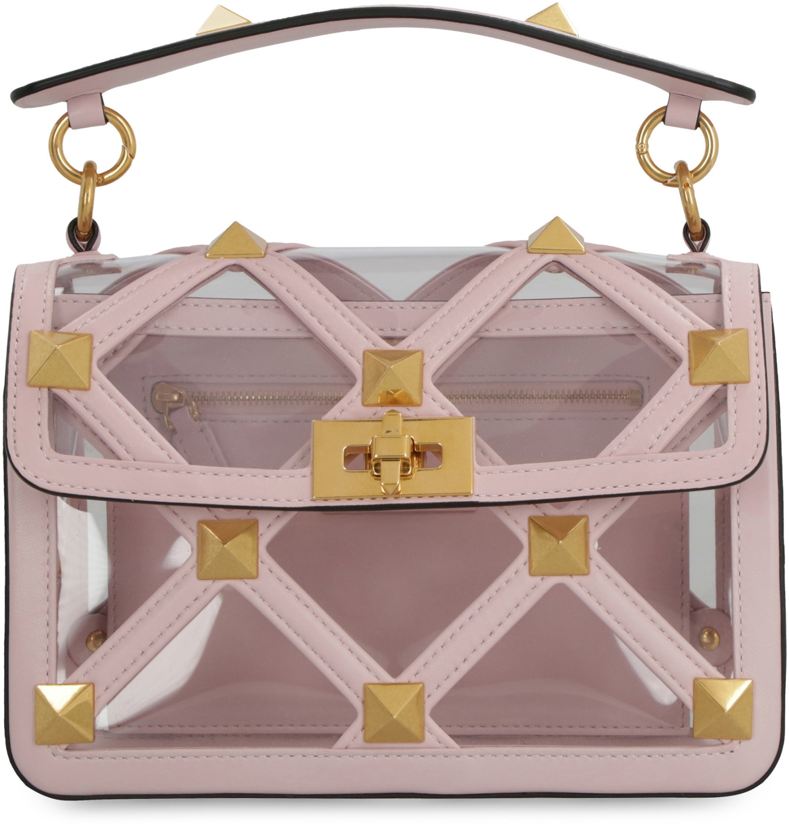 Valentino Garavani Pastel Pink Polymeric Material And Leather Medium Roman Stud Handbag In Multi