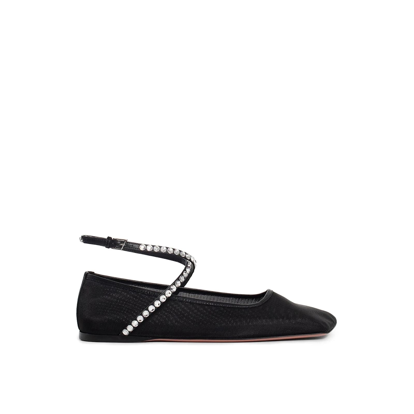 Amina Muaddi Ane Crystal-embellished Mesh Ballerina Shoes In Black