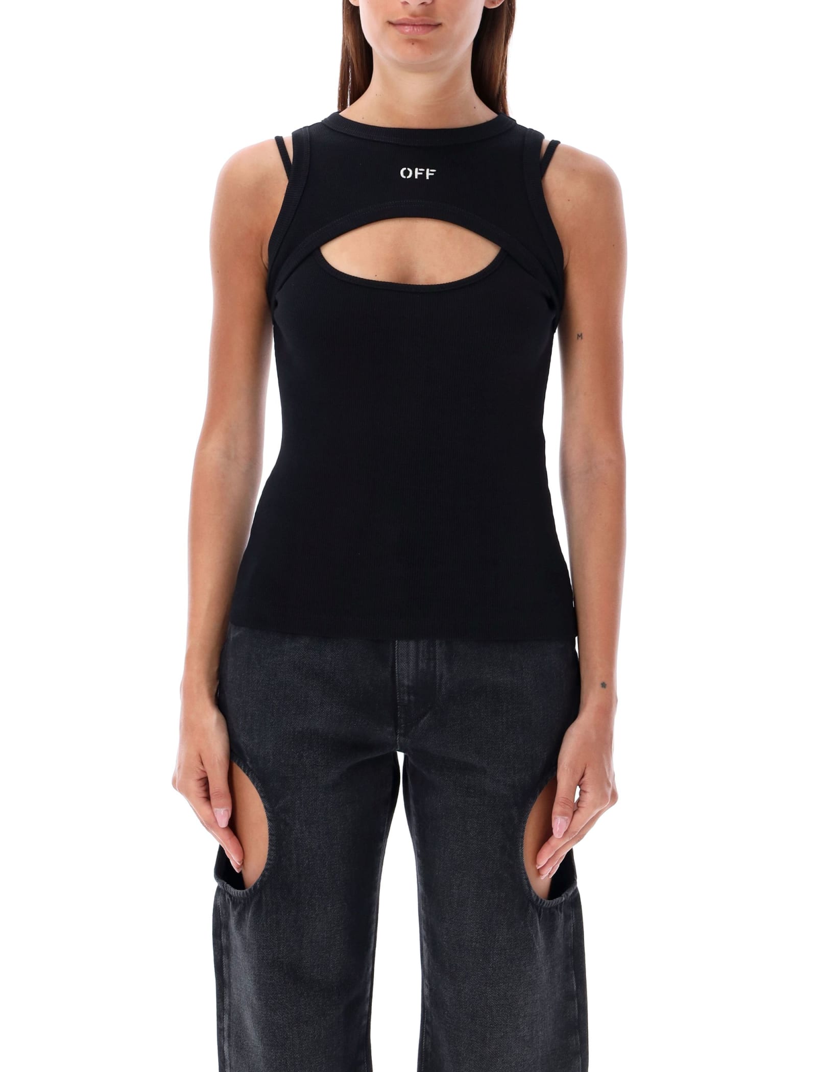 Shop Off-white Round Row Top In Black