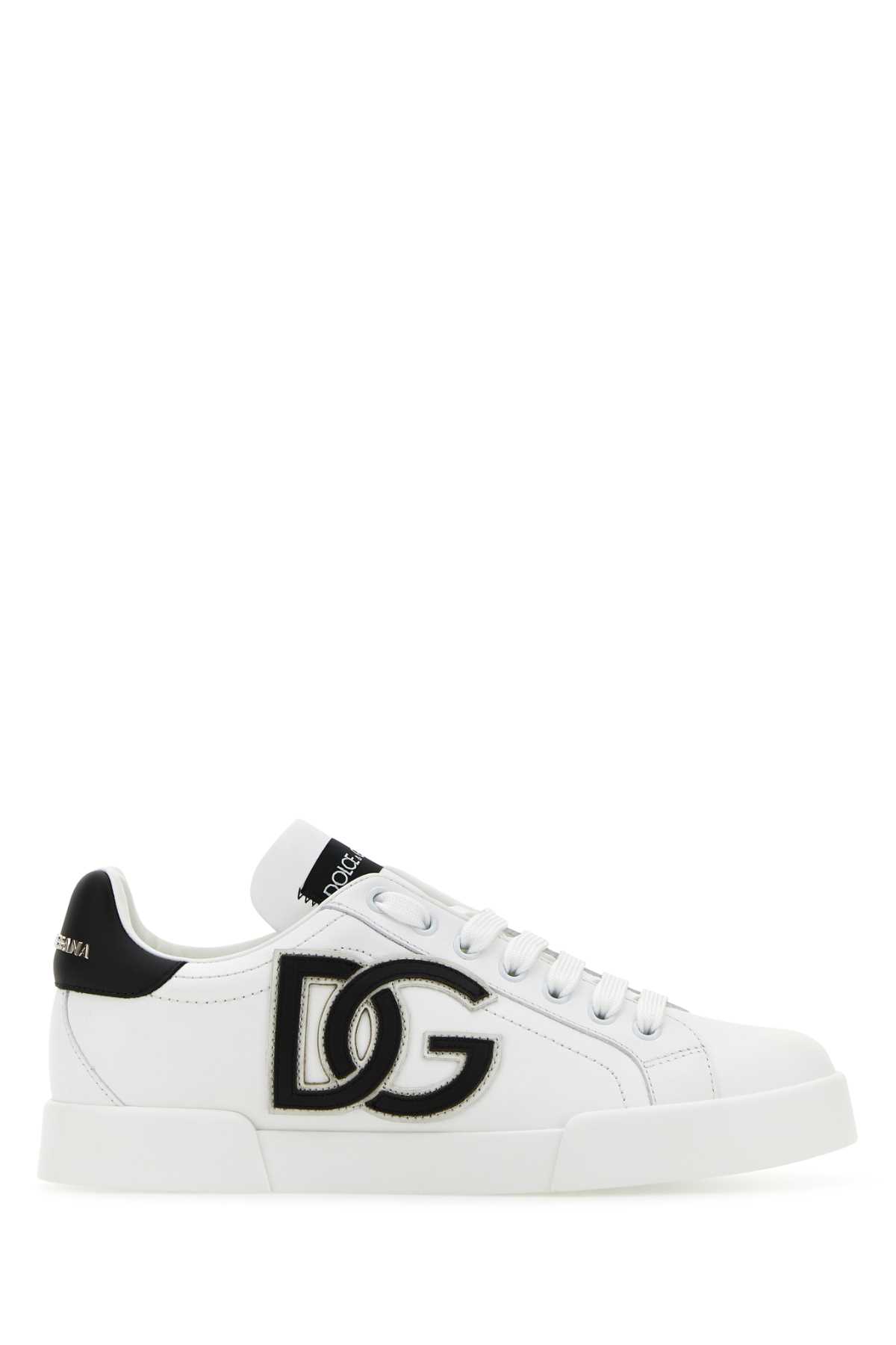 Shop Dolce & Gabbana White Leather Portofino Sneakers In 89697