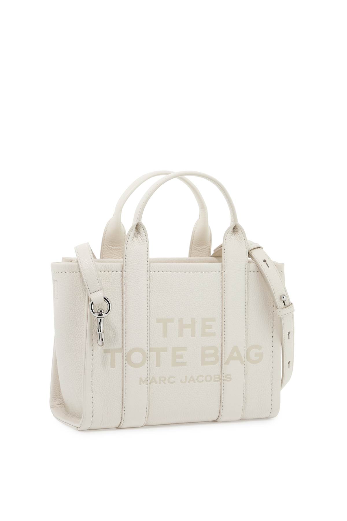 Shop Marc Jacobs The Leather Small Tote Bag In Cotton/silver