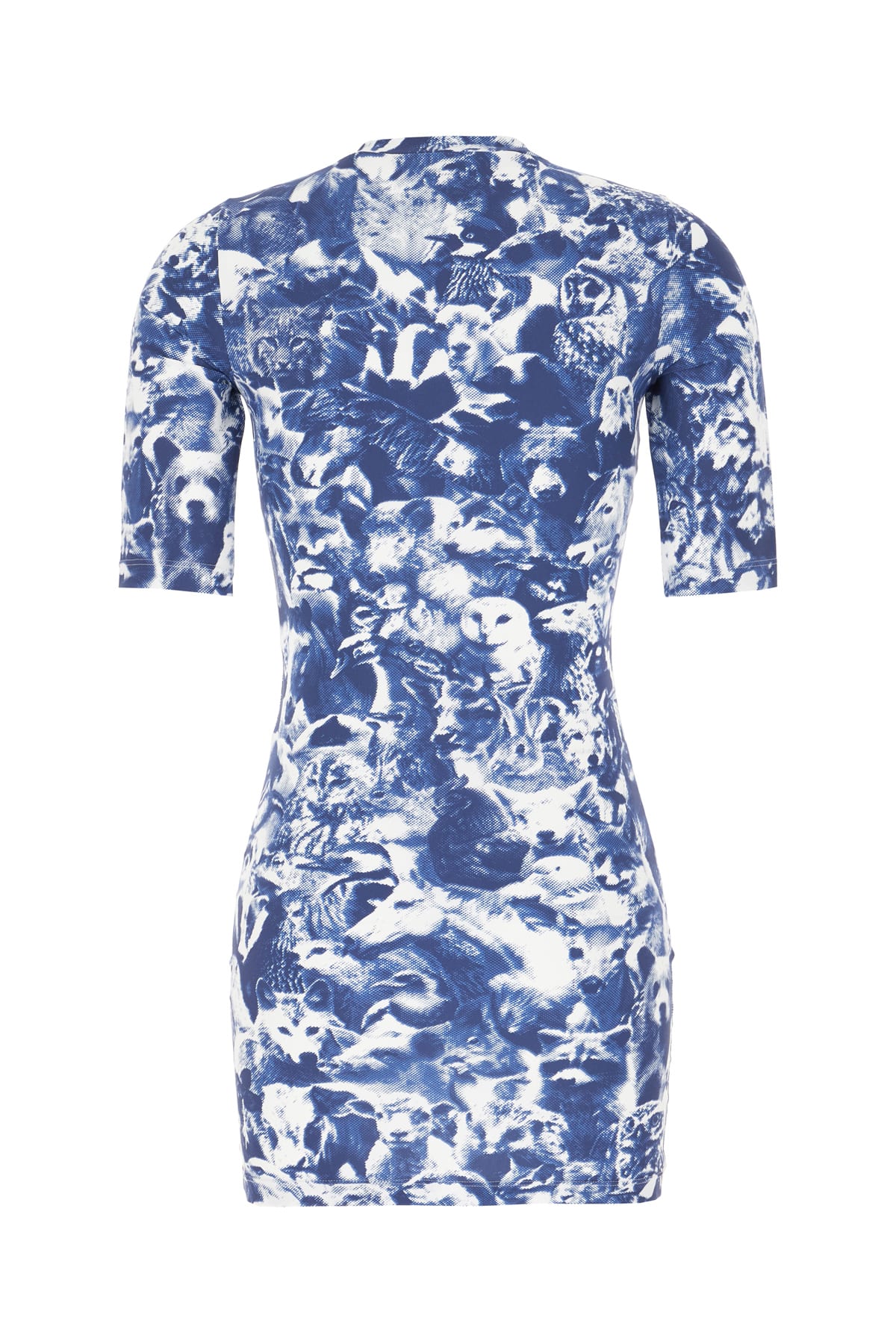 Shop Stella Mccartney Printed Stretch Nylon Mini Dress In Indigo Cream