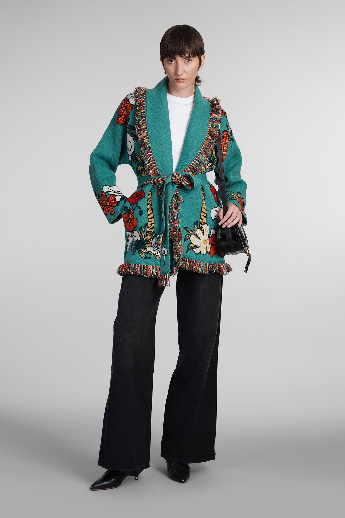 Shop Alanui Cardigan In Green Cashmere