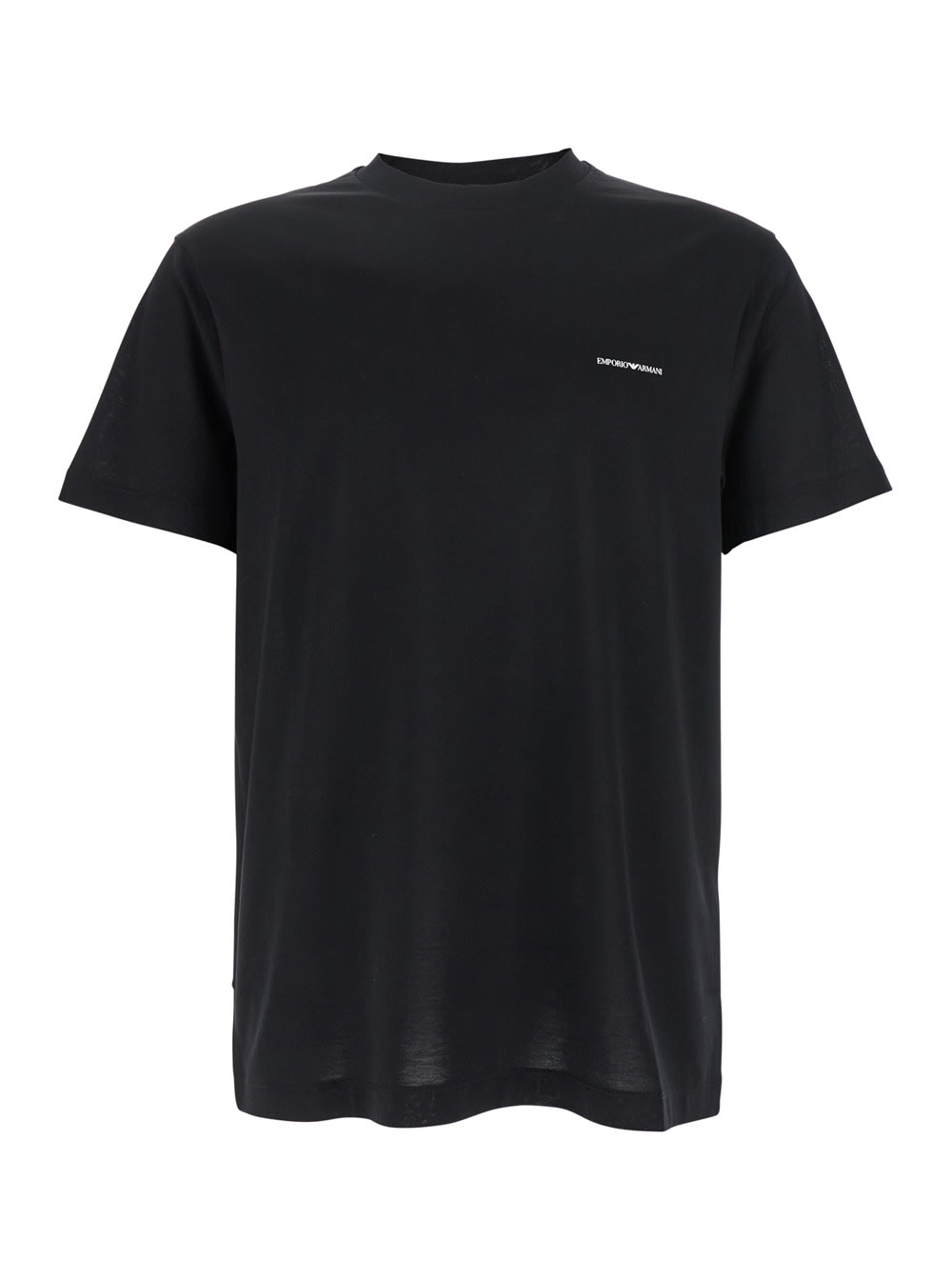 Emporio Armani Black T-shirt With Logo Lettering On The Front In Cotton And Lyocell Blend Man In Black