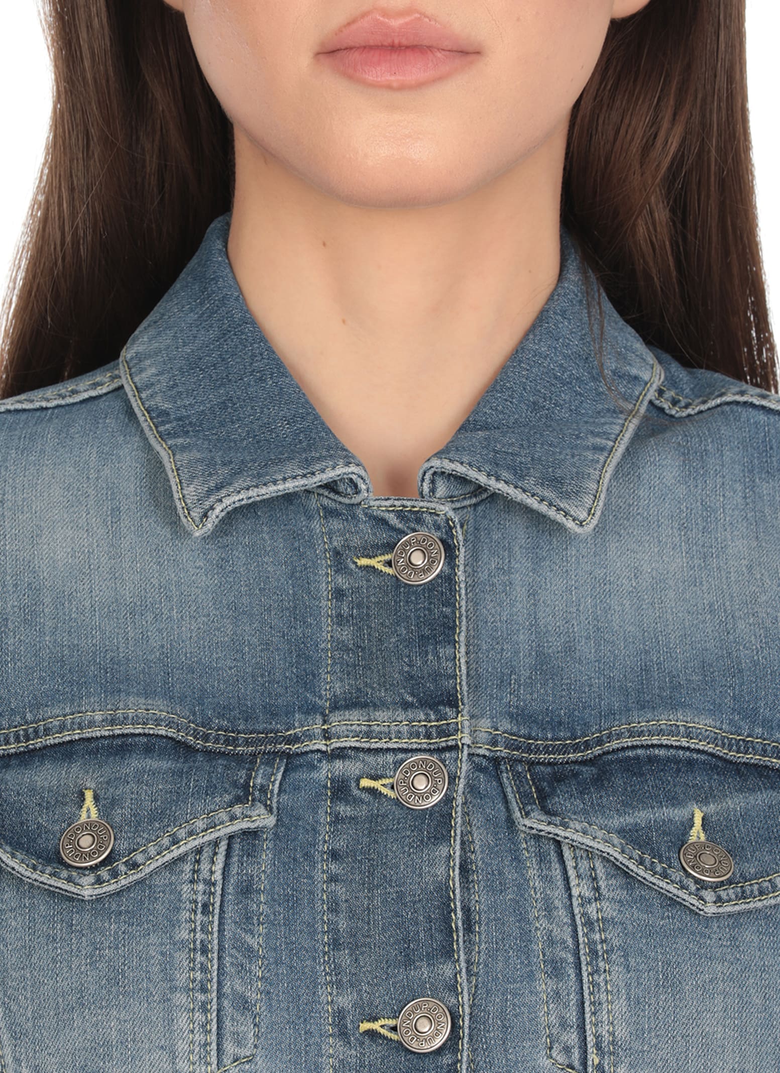 Dondup Denim Jacket With Long Sleeves And Collared Neck In Blue