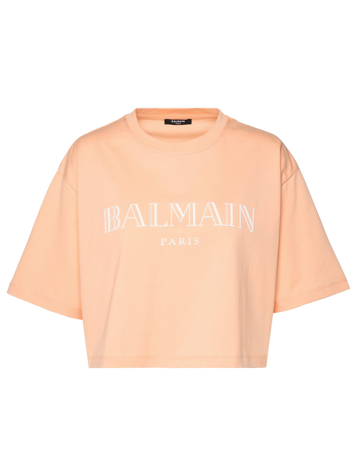 Shop Balmain Orange Cotton Crop T-shirt