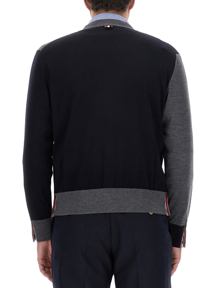 Shop Thom Browne Virgin Wool Cardigan In Blue