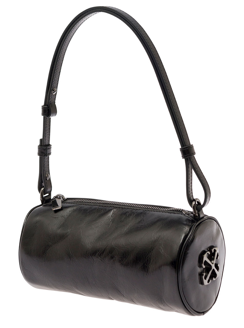 Shop Off-white Torpedo Small Black Shoulder Bag With Arrow Motif In Leather Woman