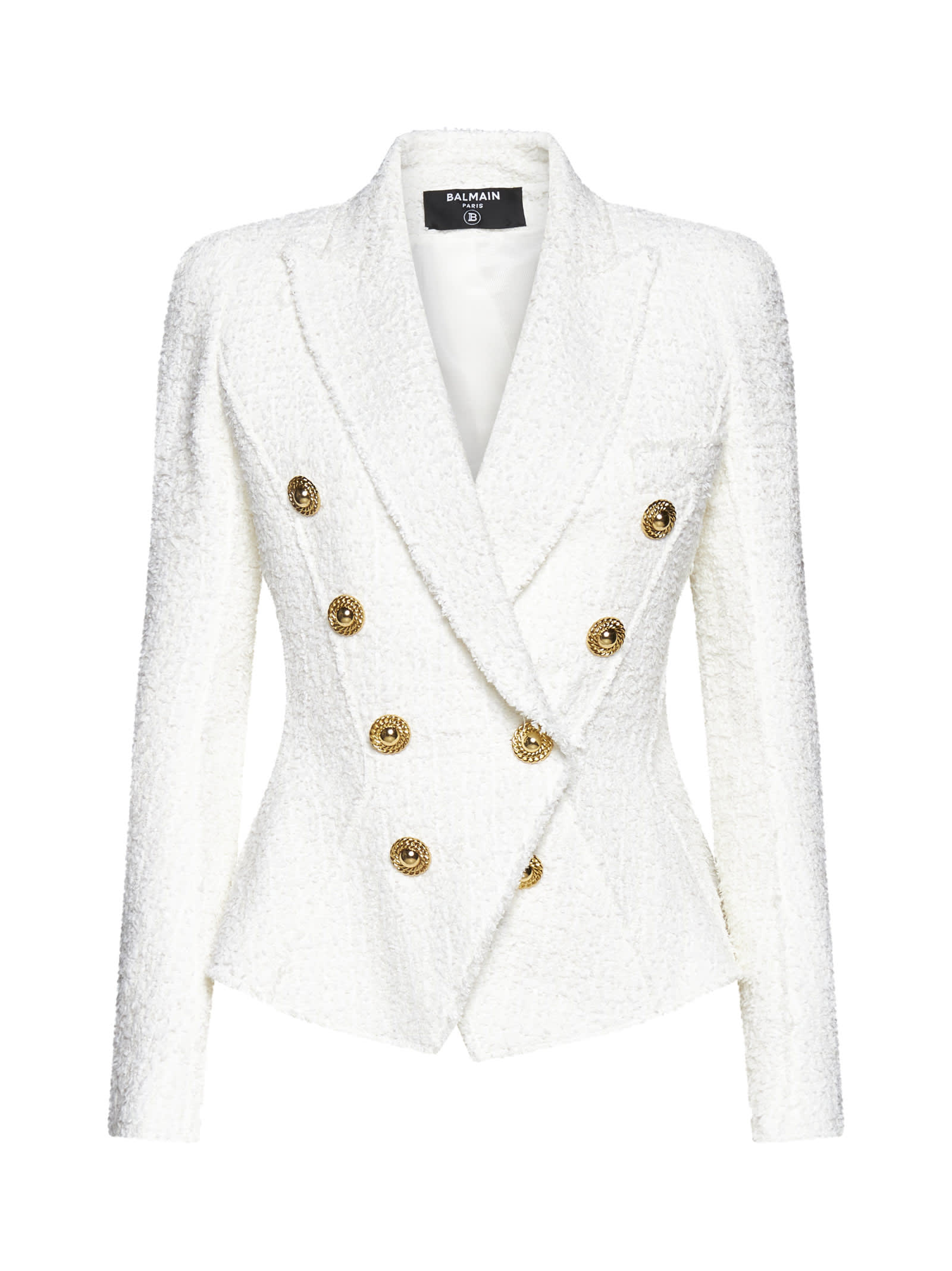 BALMAIN DOUBLE-BREASTED TWEED BLAZER WITH LOGO BUTTONS