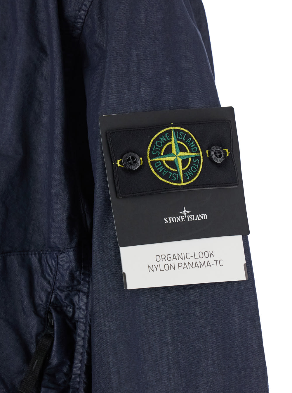 Stone Island Blue Jacket With High Collar And Compass Logo Applied On The Sleeve In Tech Fabric Man